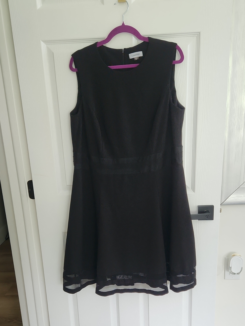 Calvin Klein's Classic Black Sleeveless A-Line Dress with Mesh Hem. Sz. 16W